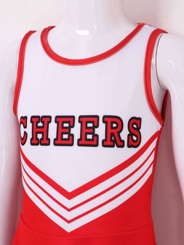 Kids Girls Sleeveless Cheerleading Dance Dress with Flower Balls and Socks thumb