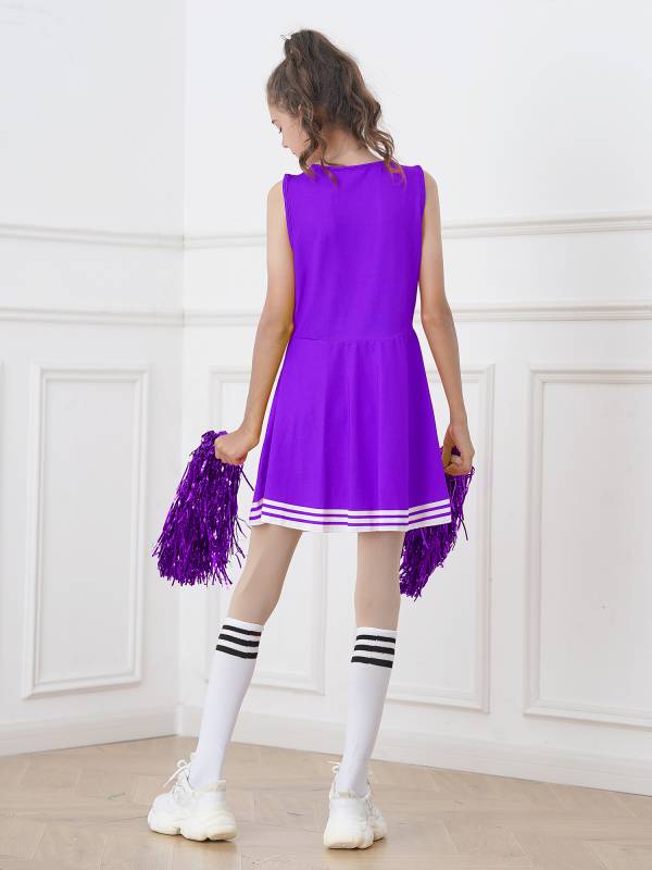 Kids Girls Sleeveless Cheerleading Dance Dress with Flower Balls and Socks thumb