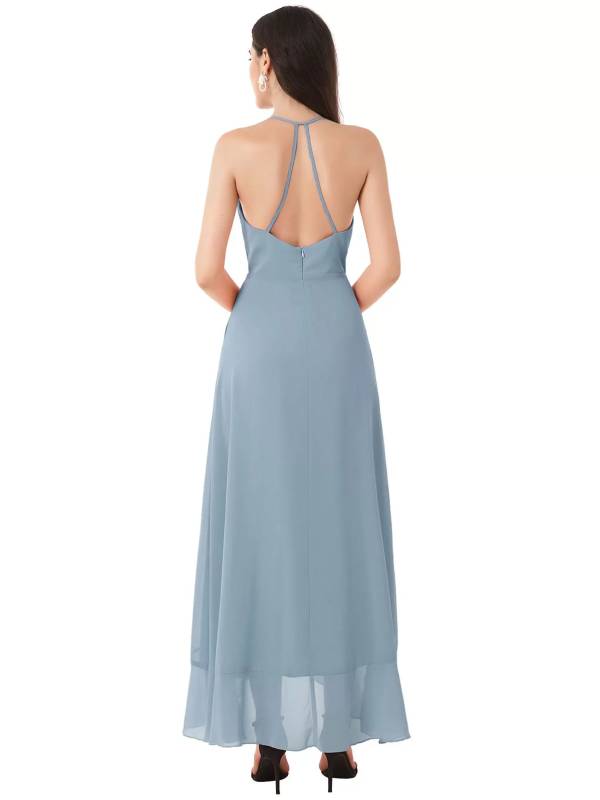 Women Cascading Ruffle Backless Built-in Bra Bridesmaid Dress thumb