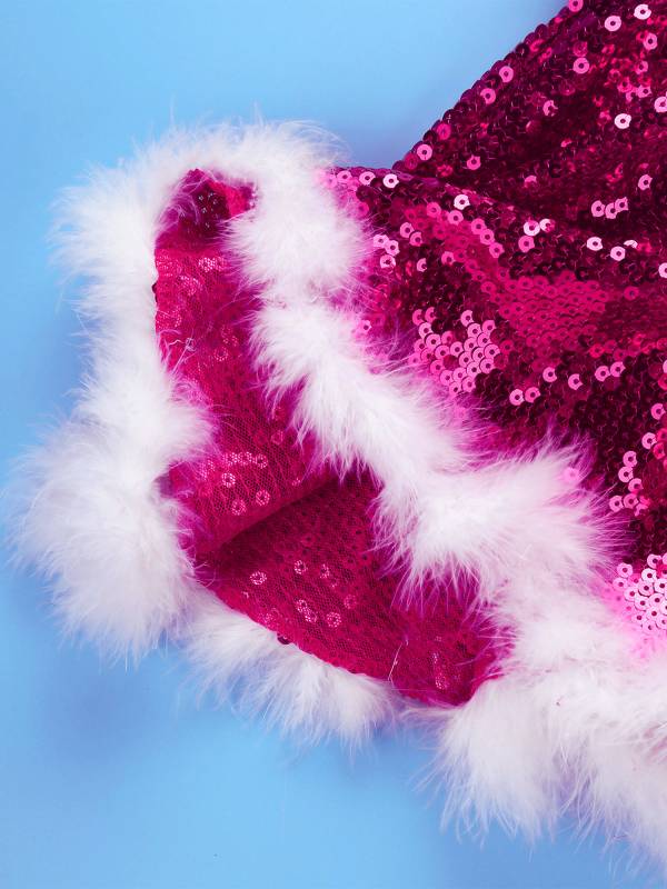Kids Girls Christmas Straps Sequins Twirl Skating Dress with Hat and Arm Sleeves thumb
