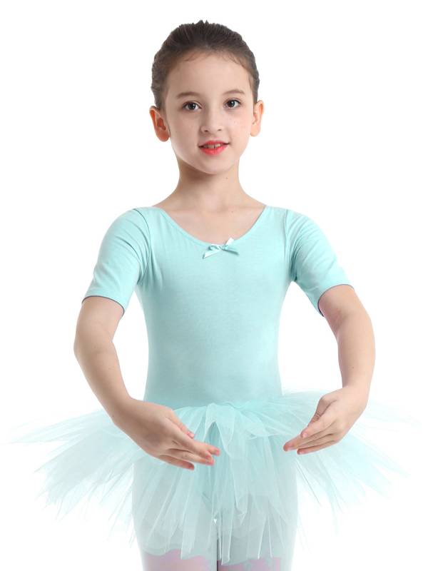 Kids Girls Short Sleeve Cotton Tulle Ballet Dance Tutu Dress thumb