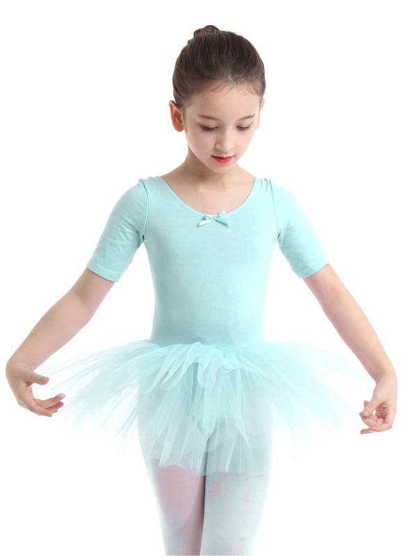 Kids Girls Short Sleeve Cotton Tulle Ballet Dance Tutu Dress thumb