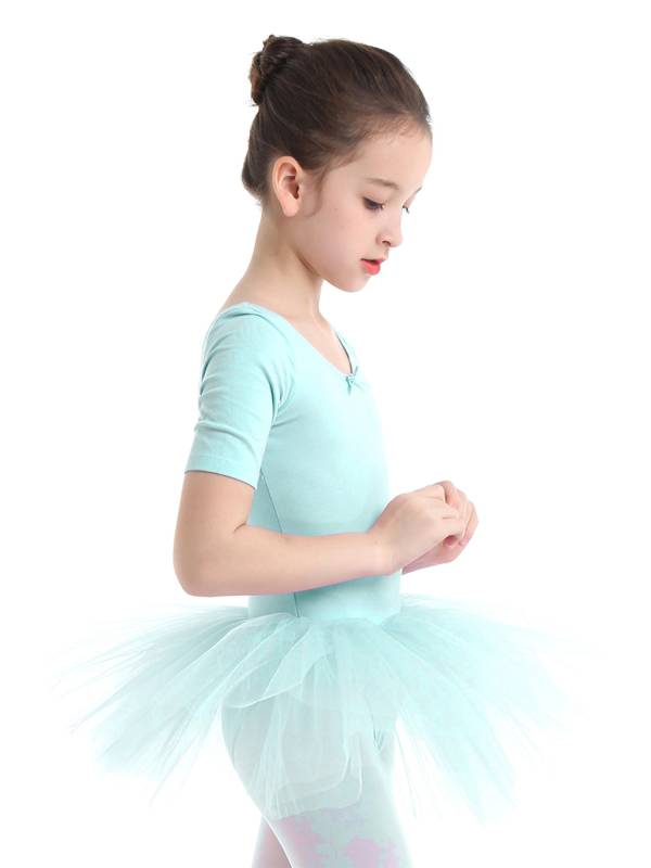 Kids Girls Short Sleeve Cotton Tulle Ballet Dance Tutu Dress thumb