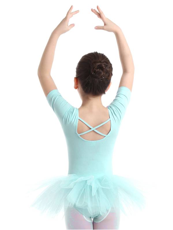 Kids Girls Short Sleeve Cotton Tulle Ballet Dance Tutu Dress thumb