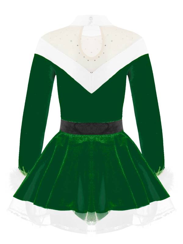 Kids Girls Christmas Long Sleeves Pompoms Adorned Velvet Dress thumb