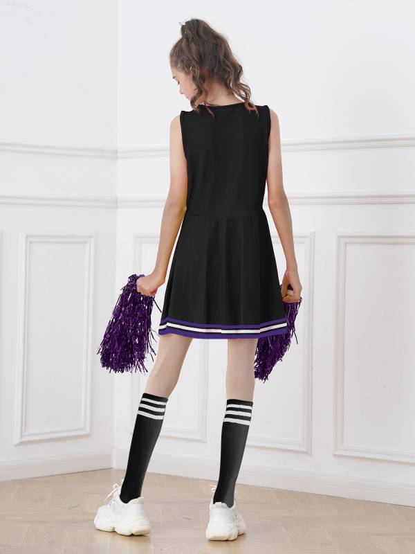 Kids Girls Sleeveless Cheerleading Dance Dress with Flower Balls and Socks thumb