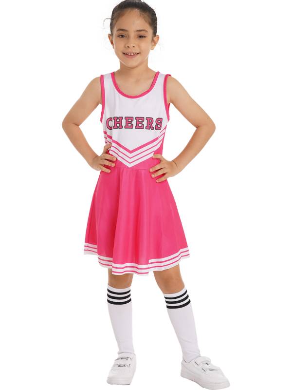 Kids Girls Sleeveless Cheerleading Dance Dress with Flower Balls and Socks thumb