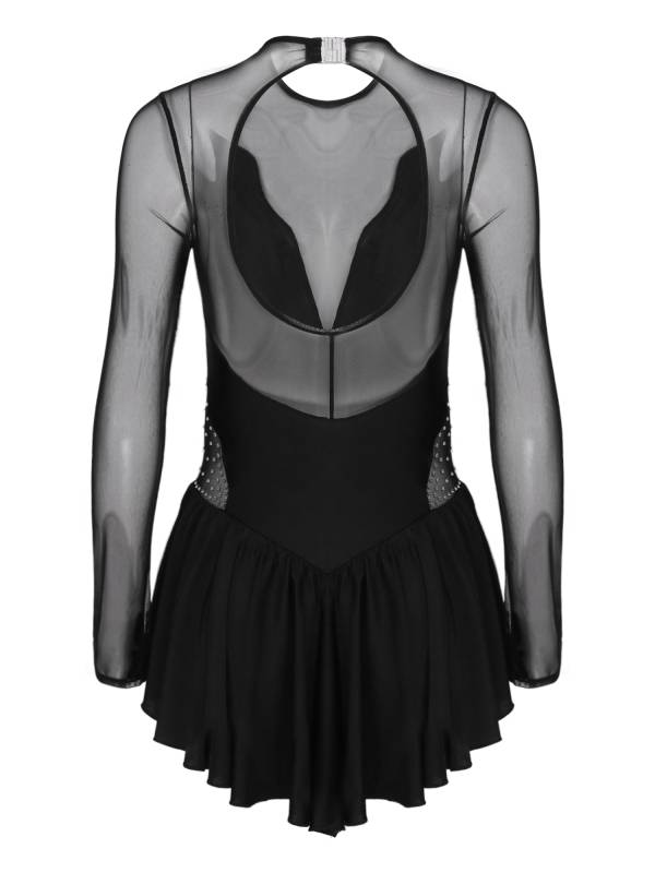 Women Shiny Rhinestone Ruffle Skirted Figure Skating Leotard Dress thumb