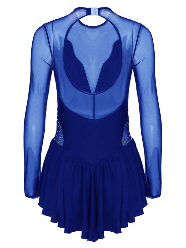Women Shiny Rhinestone Ruffle Skirted Figure Skating Leotard Dress thumb
