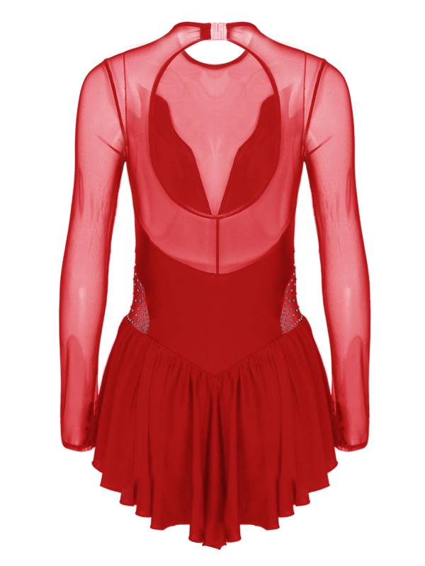 Women Shiny Rhinestone Ruffle Skirted Figure Skating Leotard Dress thumb