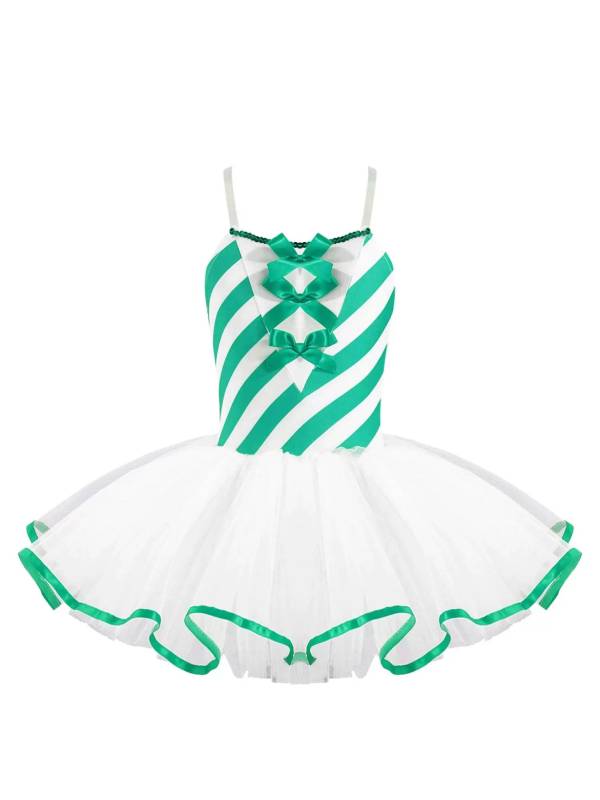 Kids Girls Christmas Sleeveless Bowknot Stripes Tutu Dress thumb