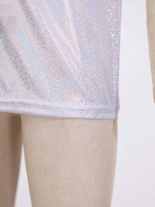 Kids Girls and Boys Short Sleeve Metallic Shiny Jazz Dance T-shirt thumb