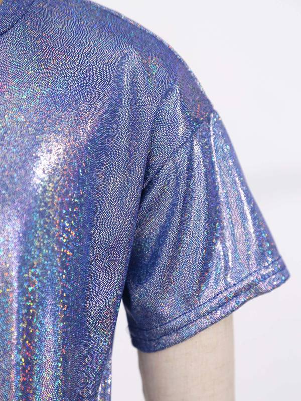 Kids Girls and Boys Short Sleeve Metallic Shiny Jazz Dance T-shirt thumb