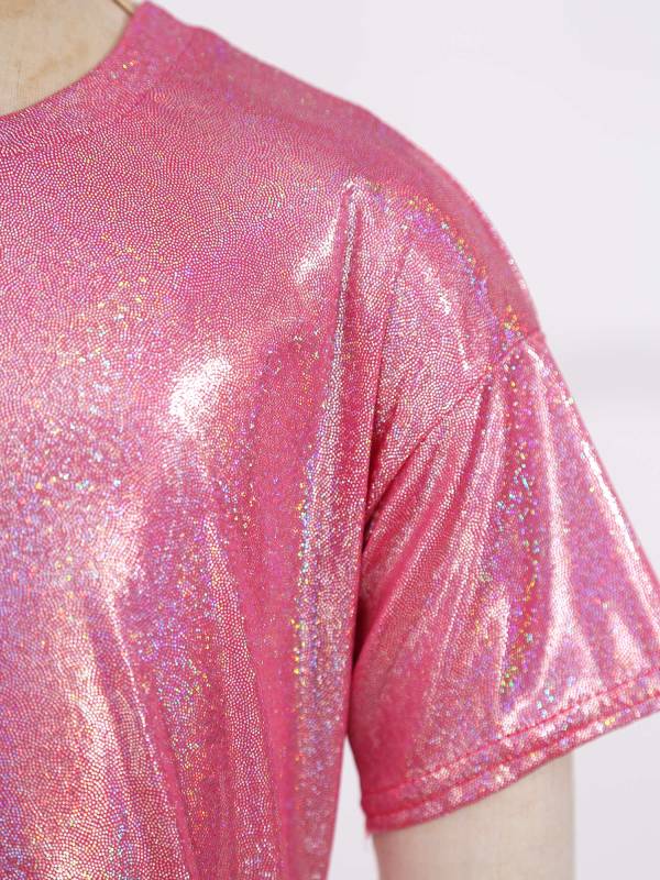 Kids Girls and Boys Short Sleeve Metallic Shiny Jazz Dance T-shirt thumb