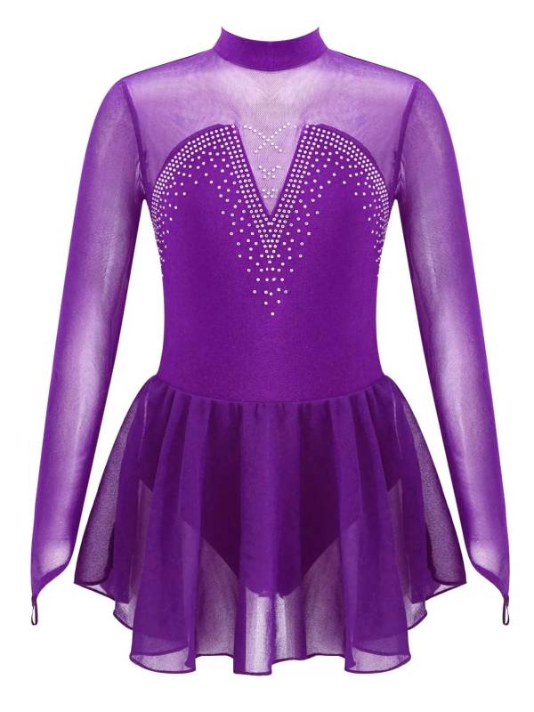 Kids Girls Long Sleeve Hollow Back Skating Dance Leotard Dress thumb
