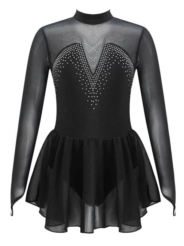 Kids Girls Long Sleeve Hollow Back Skating Dance Leotard Dress thumb