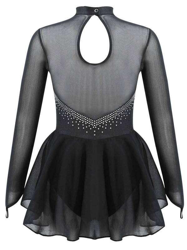 Kids Girls Long Sleeve Hollow Back Skating Dance Leotard Dress thumb
