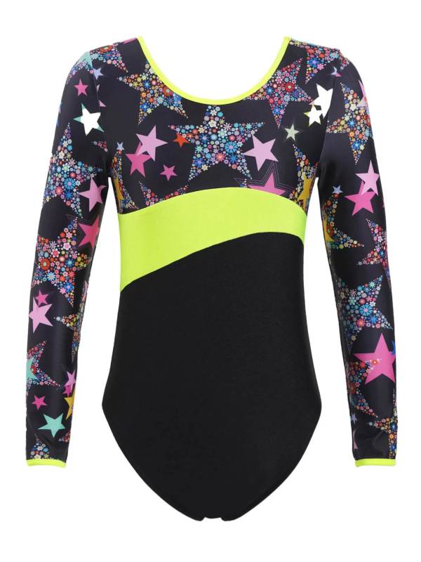 Kids Girls One-piece Long Sleeves Printed Gymnastics Leotard thumb