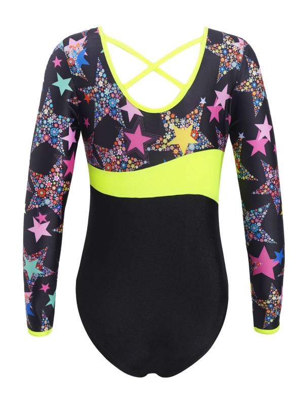 Kids Girls One-piece Long Sleeves Printed Gymnastics Leotard thumb