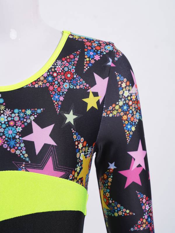 Kids Girls One-piece Long Sleeves Printed Gymnastics Leotard thumb