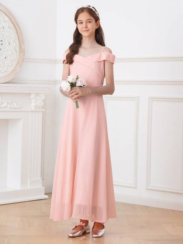 Kids Girls Chiffon Off-Shoulder Maxi Party Dress thumb