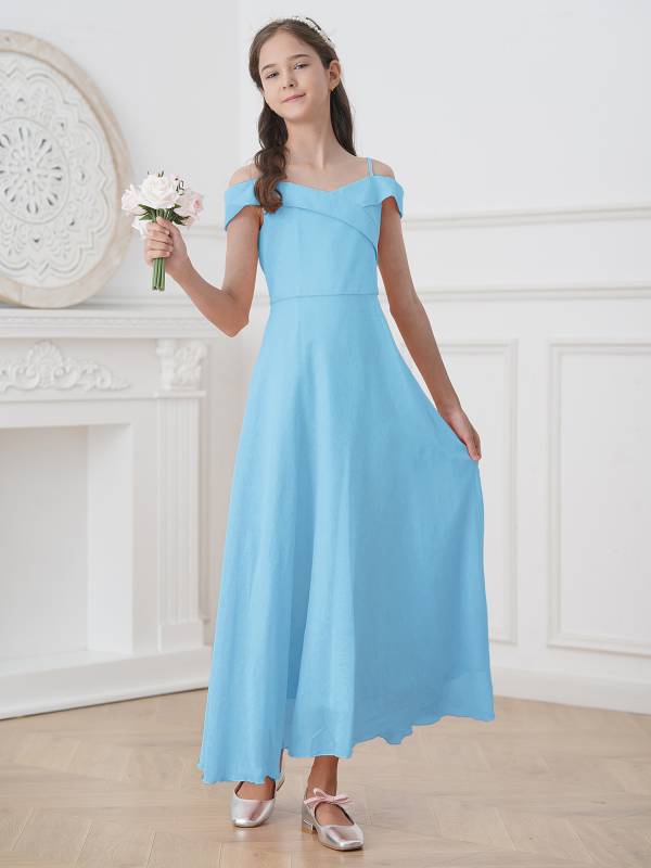Kids Girls Chiffon Off-Shoulder Maxi Party Dress thumb