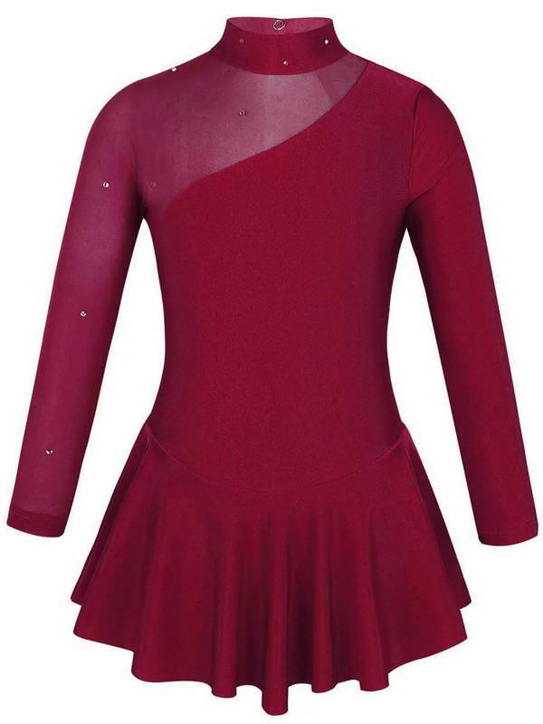 Kids Girls Long Sleeves Tulle Ice Skating Roller Skating Leotard Dress thumb