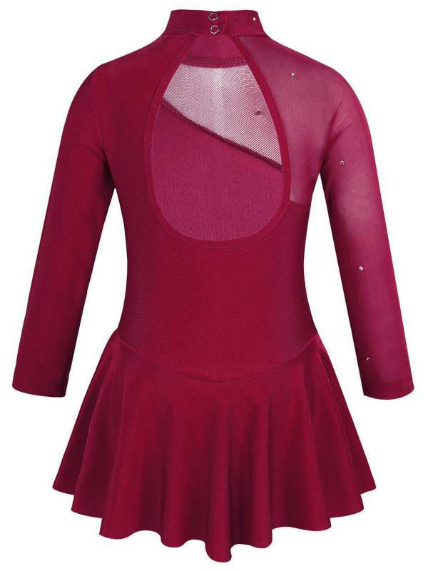 Kids Girls Long Sleeves Tulle Ice Skating Roller Skating Leotard Dress thumb