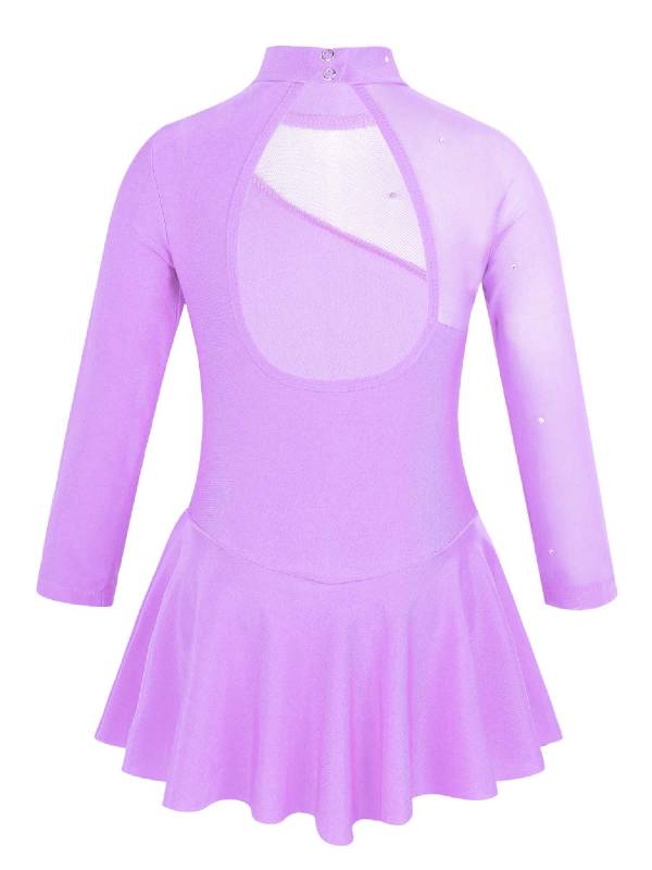 Kids Girls Long Sleeves Tulle Ice Skating Roller Skating Leotard Dress thumb