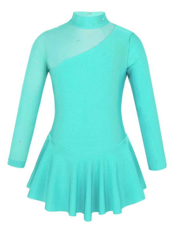 Kids Girls Long Sleeves Tulle Ice Skating Roller Skating Leotard Dress thumb