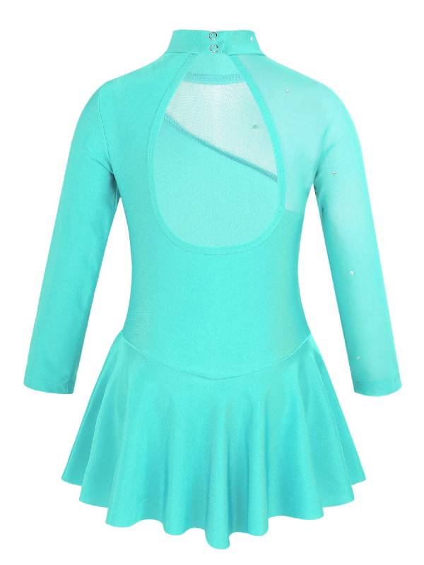 Kids Girls Long Sleeves Tulle Ice Skating Roller Skating Leotard Dress thumb