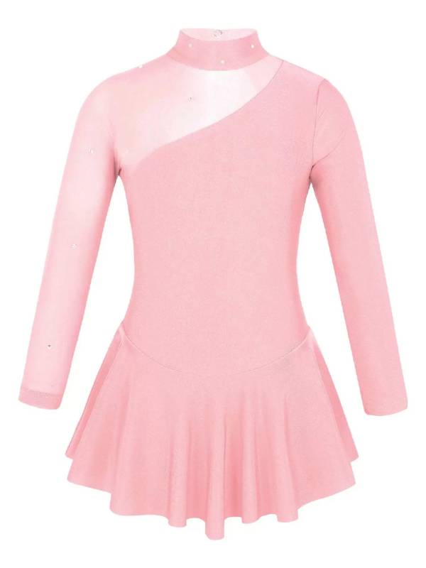Kids Girls Long Sleeves Tulle Ice Skating Roller Skating Leotard Dress thumb