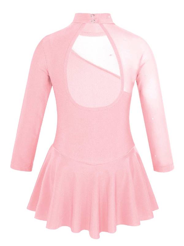 Kids Girls Long Sleeves Tulle Ice Skating Roller Skating Leotard Dress thumb