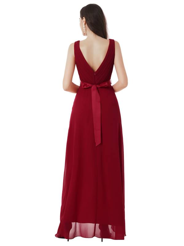 Women Solid Chiffon A-Line Hi-Lo Hem Bridesmaid Maxi Dress thumb