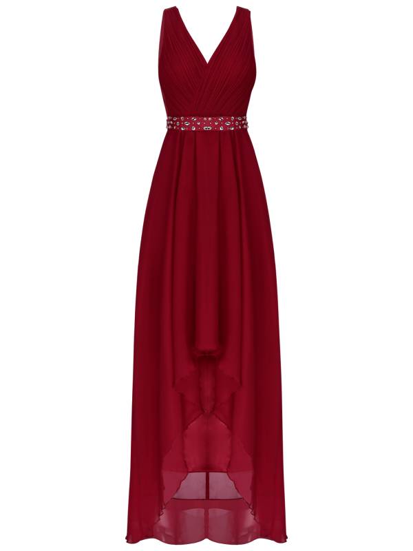 Women Solid Chiffon A-Line Hi-Lo Hem Bridesmaid Maxi Dress thumb