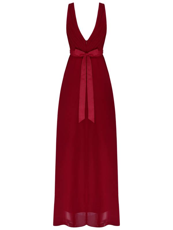 Women Solid Chiffon A-Line Hi-Lo Hem Bridesmaid Maxi Dress thumb