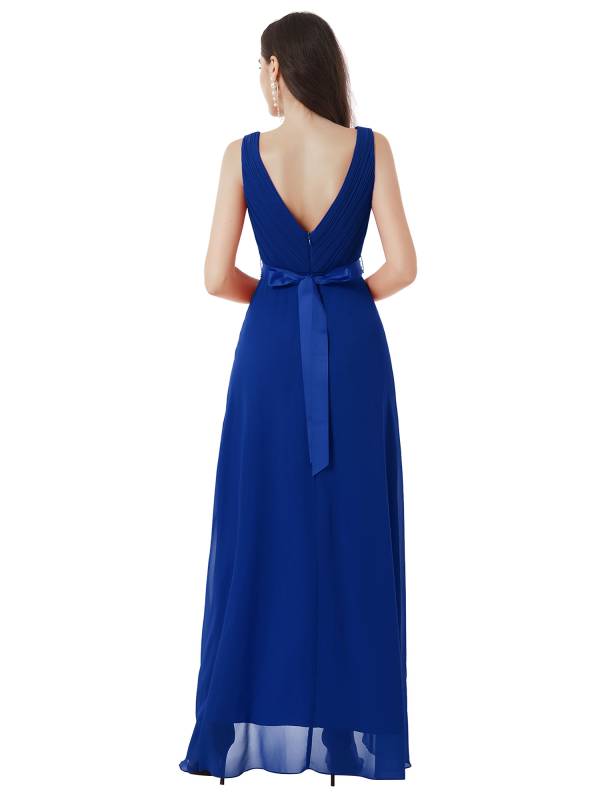 Women Solid Chiffon A-Line Hi-Lo Hem Bridesmaid Maxi Dress thumb