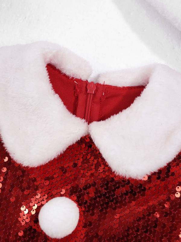 Kids Girls Christmas Sleeveless Sequins A-line Dress with Hat thumb