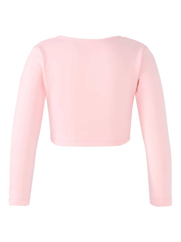 Kids Girls Long Sleeve Knot Ruch Front Solid Color Dance Top thumb