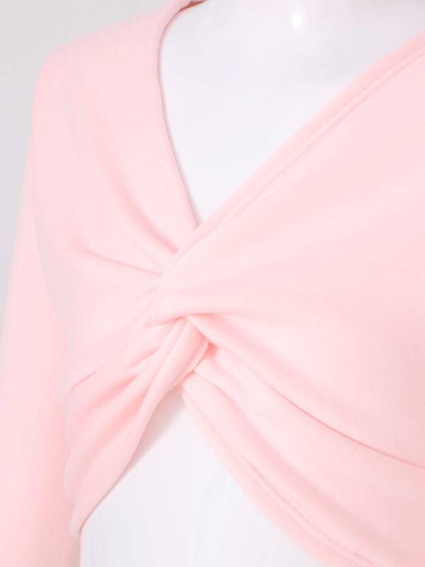 Kids Girls Long Sleeve Knot Ruch Front Solid Color Dance Top thumb