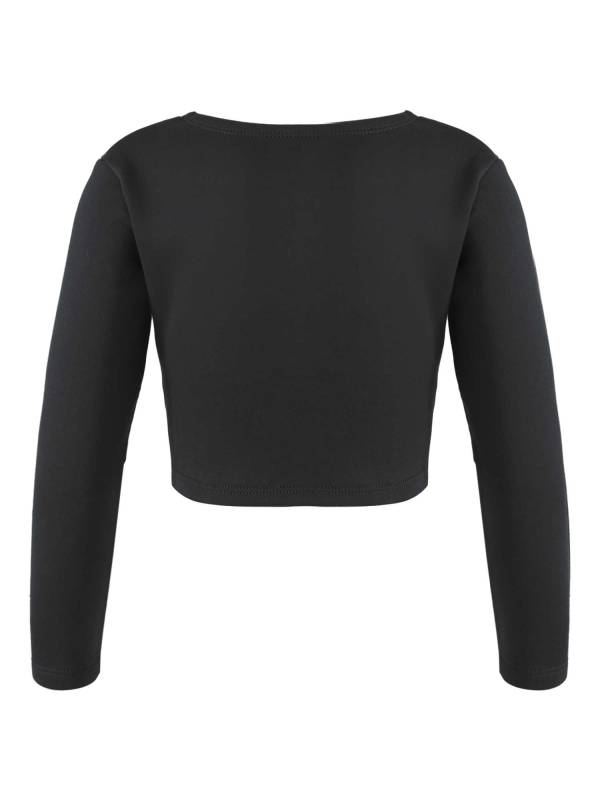Kids Girls Long Sleeve Knot Ruch Front Solid Color Dance Top thumb