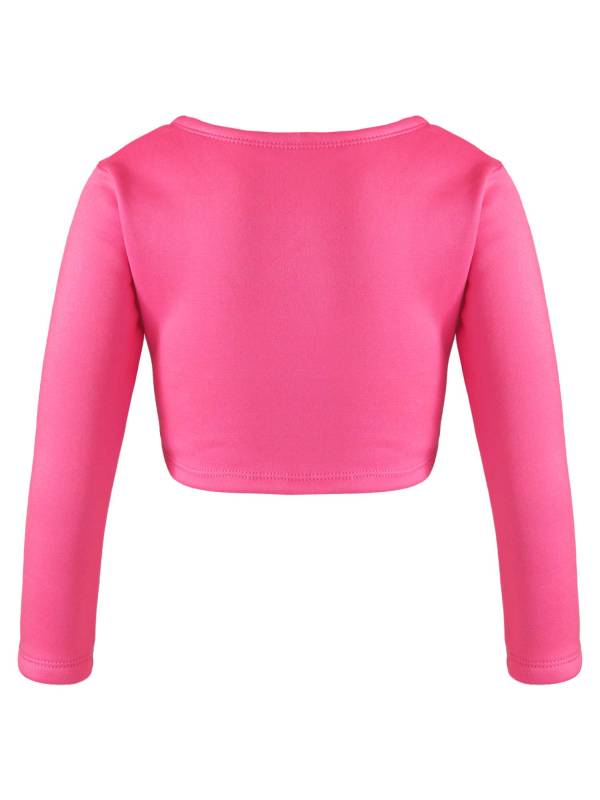 Kids Girls Long Sleeve Knot Ruch Front Solid Color Dance Top thumb
