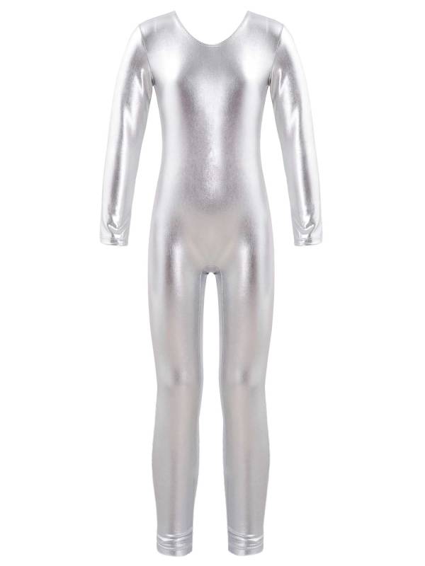 Kids Girls Glossy Long Sleeves Gymnastics Unitard Jumpsuit thumb