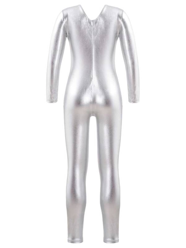 Kids Girls Glossy Long Sleeves Gymnastics Unitard Jumpsuit thumb
