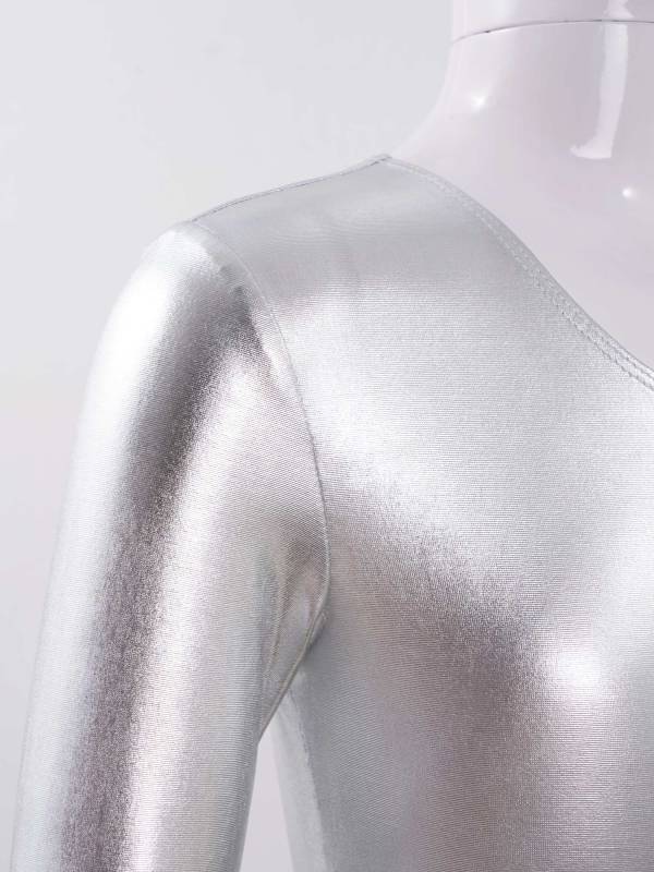 Kids Girls Glossy Long Sleeves Gymnastics Unitard Jumpsuit thumb