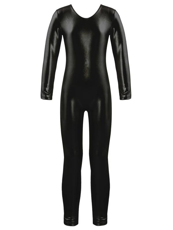Kids Girls Glossy Long Sleeves Gymnastics Unitard Jumpsuit thumb