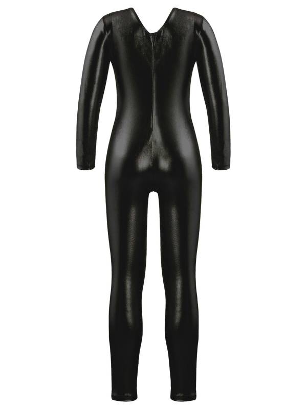 Kids Girls Glossy Long Sleeves Gymnastics Unitard Jumpsuit thumb