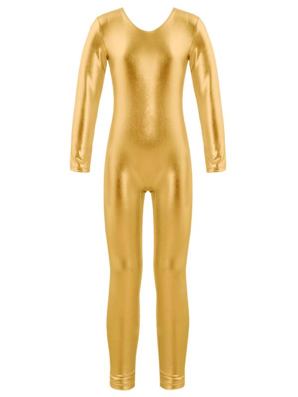 Kids Girls Glossy Long Sleeves Gymnastics Unitard Jumpsuit thumb