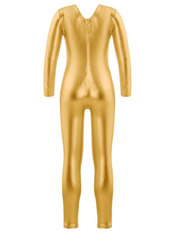 Kids Girls Glossy Long Sleeves Gymnastics Unitard Jumpsuit thumb