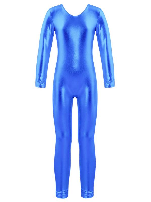 Kids Girls Glossy Long Sleeves Gymnastics Unitard Jumpsuit thumb